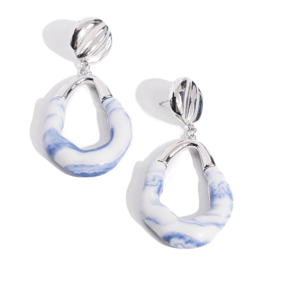 Blue and White Marbled Earrings